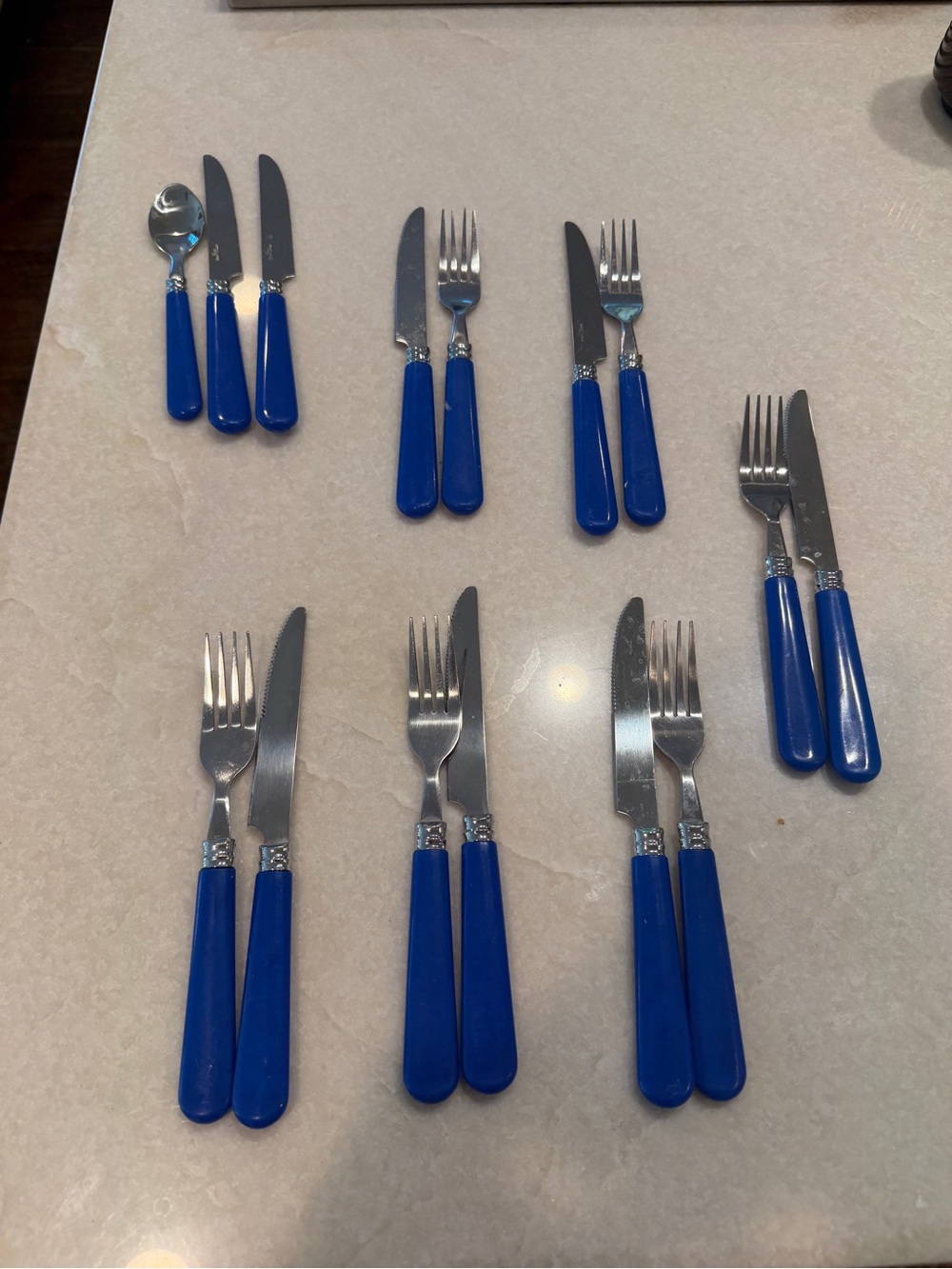 Vintage Blue-Handled Stainless Steel Flatware Set - Picture 4 of 4